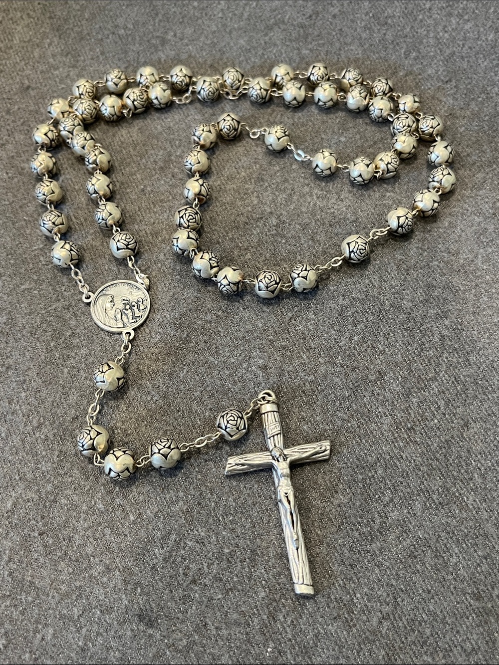Vtg Silvertone Rose Bead Rosary